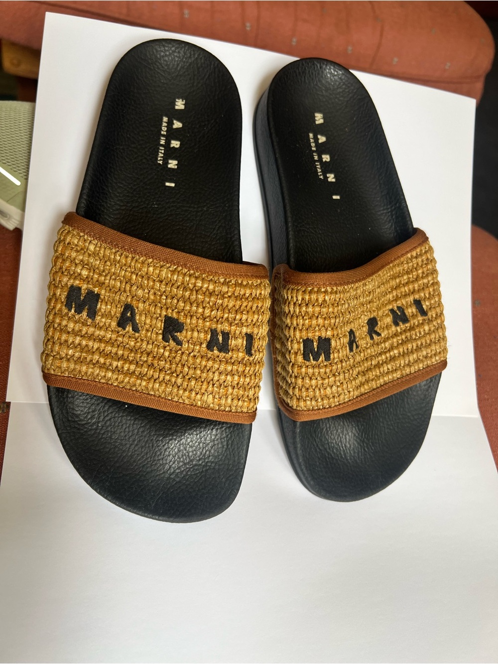 Marni Black Footbed Brown Woven Slide Sandals size 38